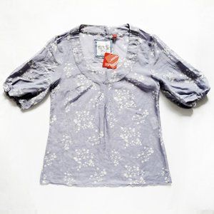 Semi Sheer Puff Sleeve Silk Blend Blouse/Top/Tunic